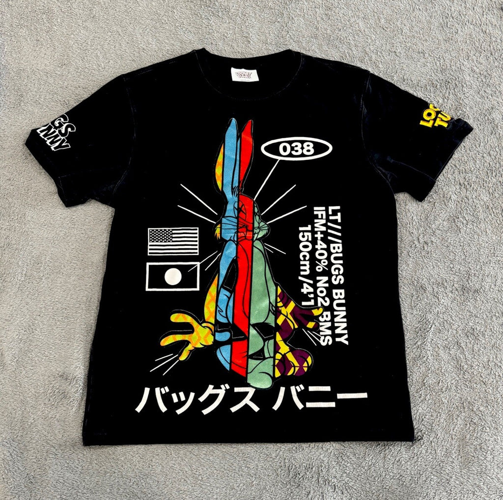 Looney Tunes Bugs Bunny t Shirt Tee Mens L Black Spliced Cartoon Graphic Tee