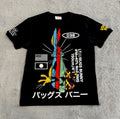 Looney Tunes Bugs Bunny t Shirt Tee Mens L Black Spliced Cartoon Graphic Tee