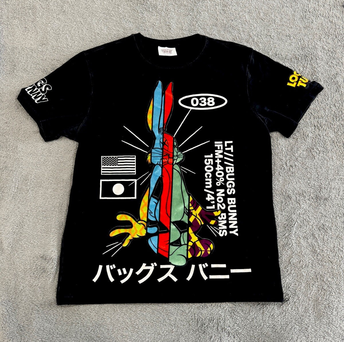 Looney Tunes Bugs Bunny t Shirt Tee Mens L Black Spliced Cartoon Graphic Tee