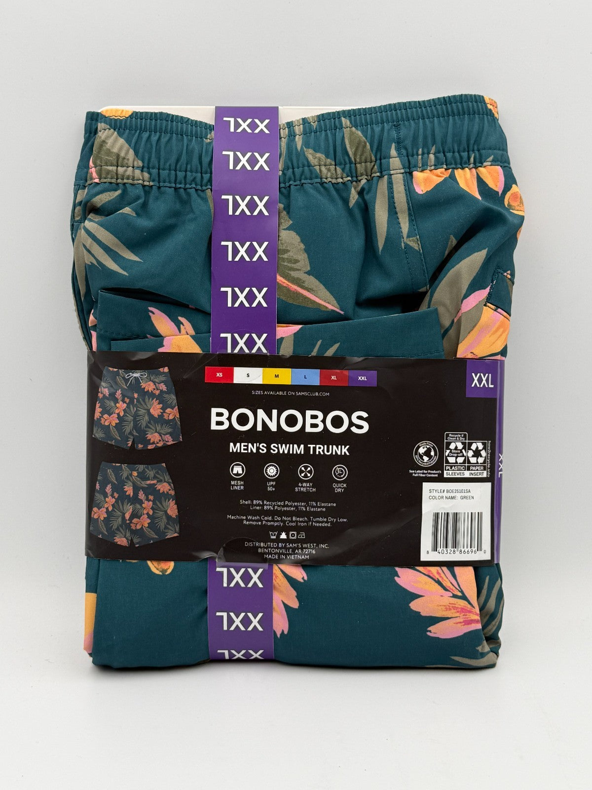 NWT Bonobos Swim Trunks Men 2XL Blue Tropical Print Drawstring Mesh Lined 7" in