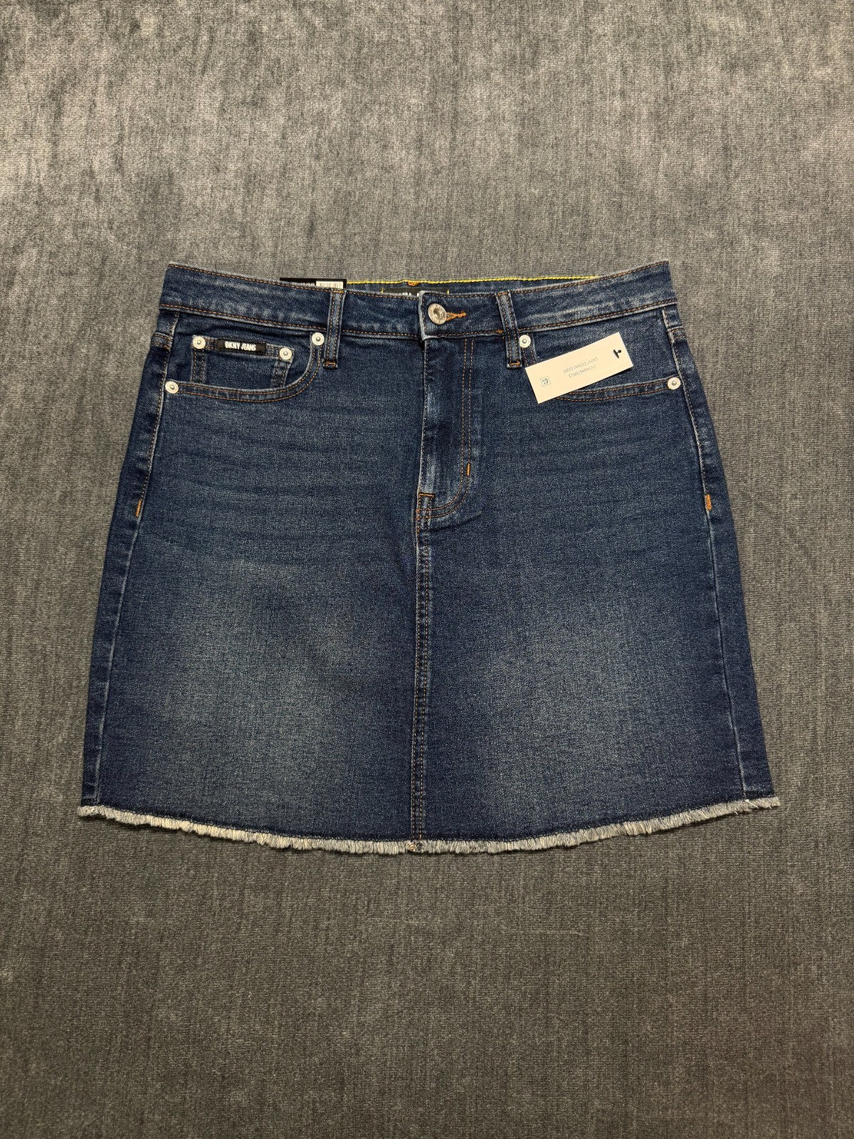 NWT DKNY Jeans 17" A Line Frayed Raw Hem Denim Skirt Women's 10 Blue Comfort