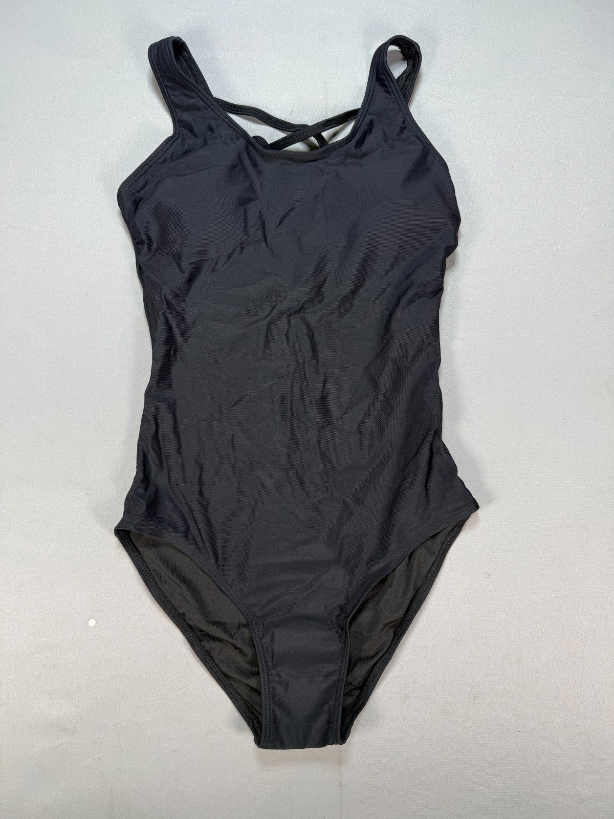 NWT Tempt Me Women One Piece Swimsuit Women's XS Black Ruched Tummy Criss Cross