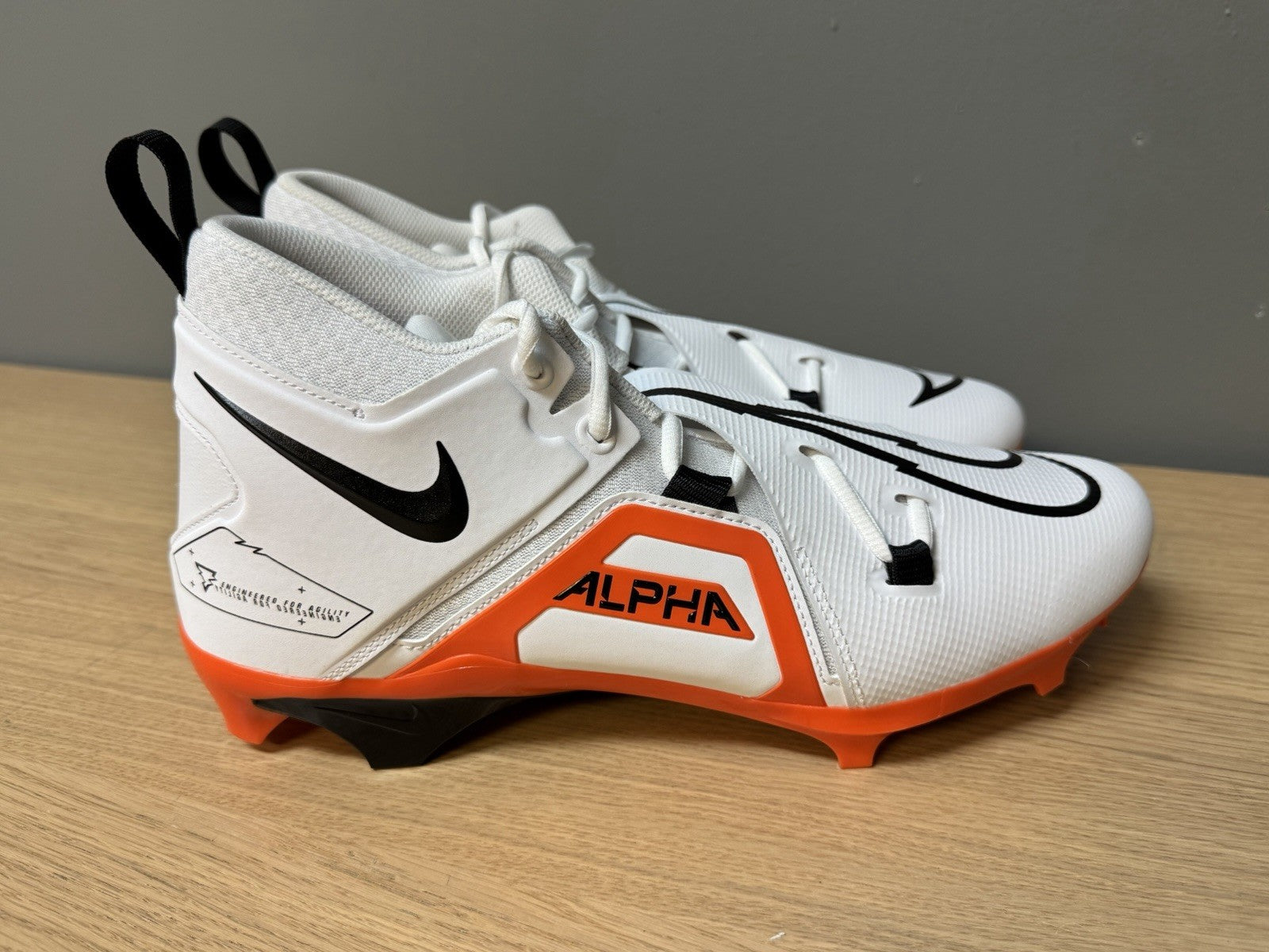 NEW Nike Alpha Menace Football Cleats MEN'S SIZE 13 White | Orange | Black