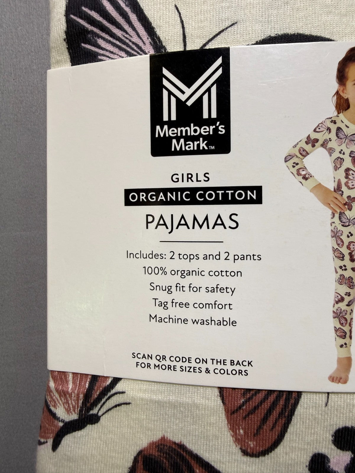Member's Mark 4-Piece Pajamas Set Girls 5 Pink Long Sleeve 100% Organic Cotton