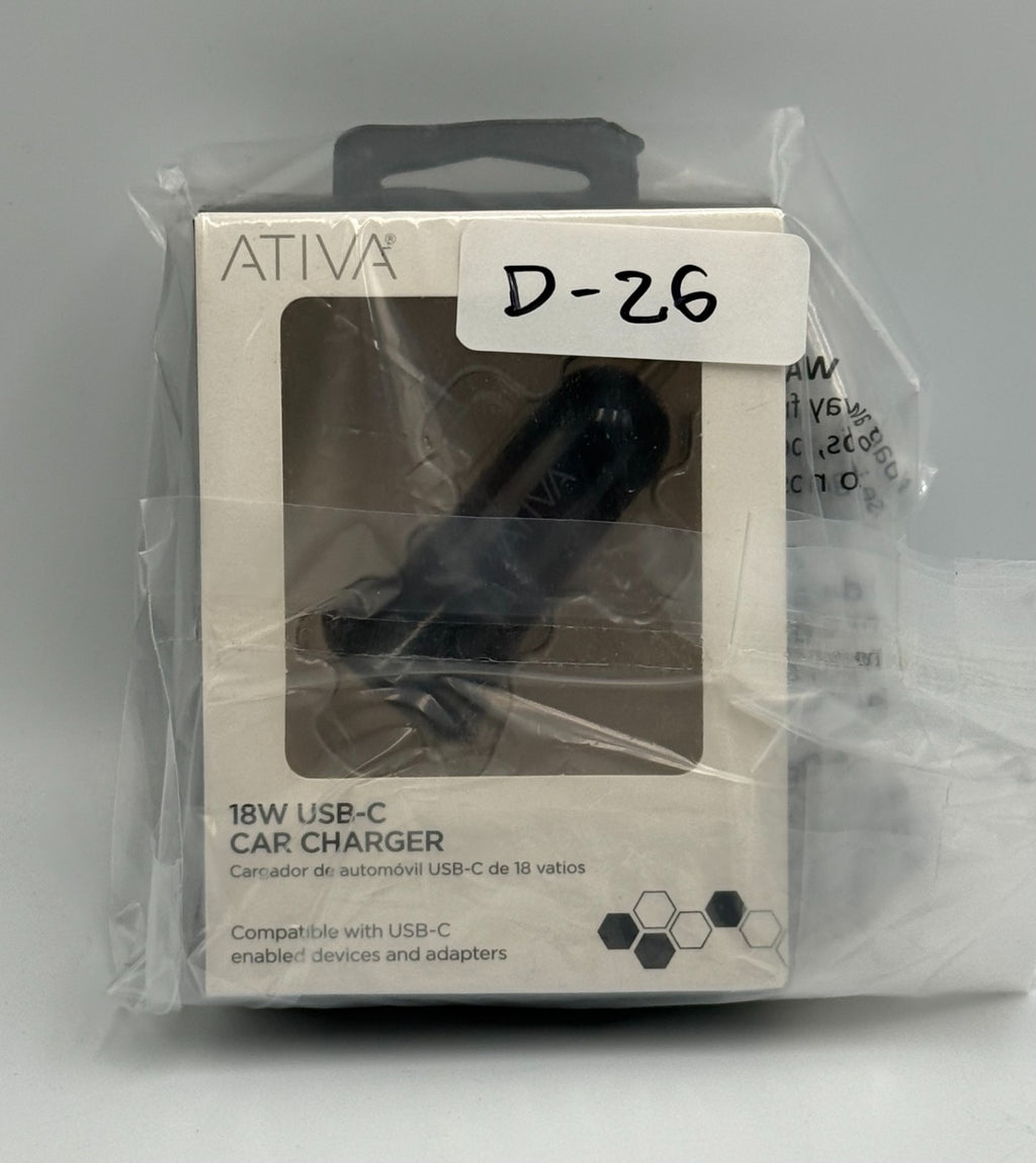 New Ativa 18 Watt USB C Car Charger Plug Adapter for iPhone Android Samsung