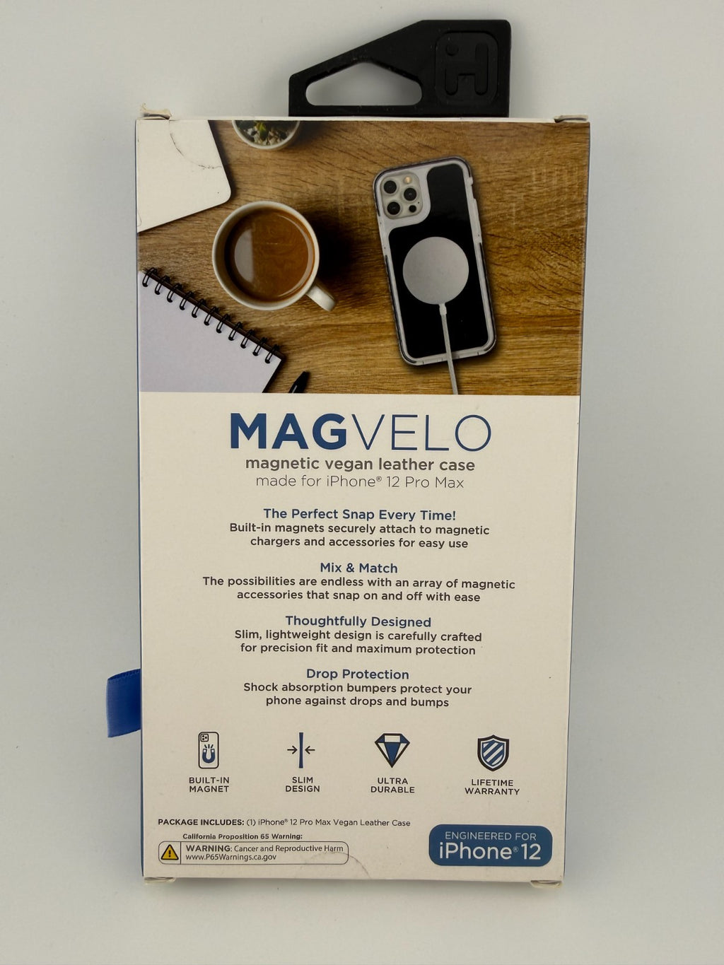 NEW iHome MAGVELO MagSafe Magnetic Vegan Leather Case Black iPhone 12 Pro Max