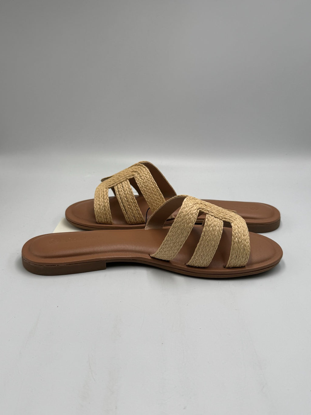 The Drop Monika Raffia Fashion Slip On Flat H-Band Slide Sandals Women 8.5 Beige