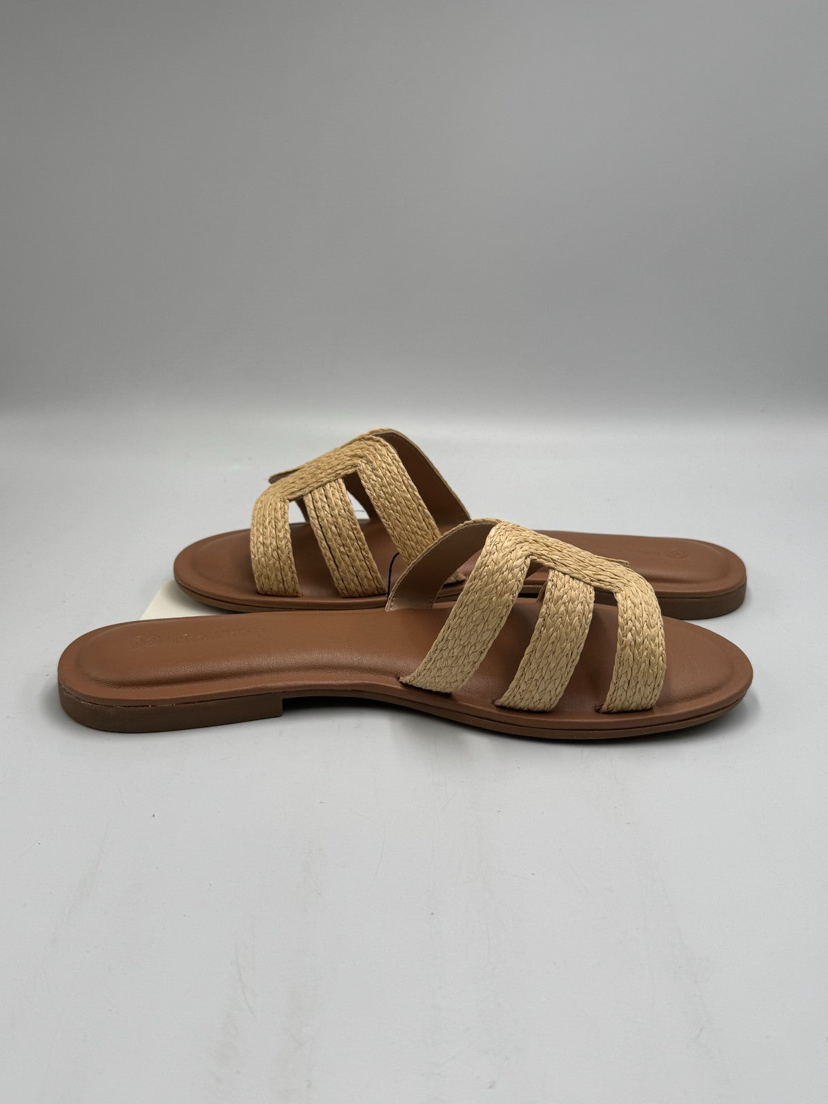 The Drop Monika Raffia Fashion Slip On Flat H-Band Slide Sandals Women 8.5 Beige