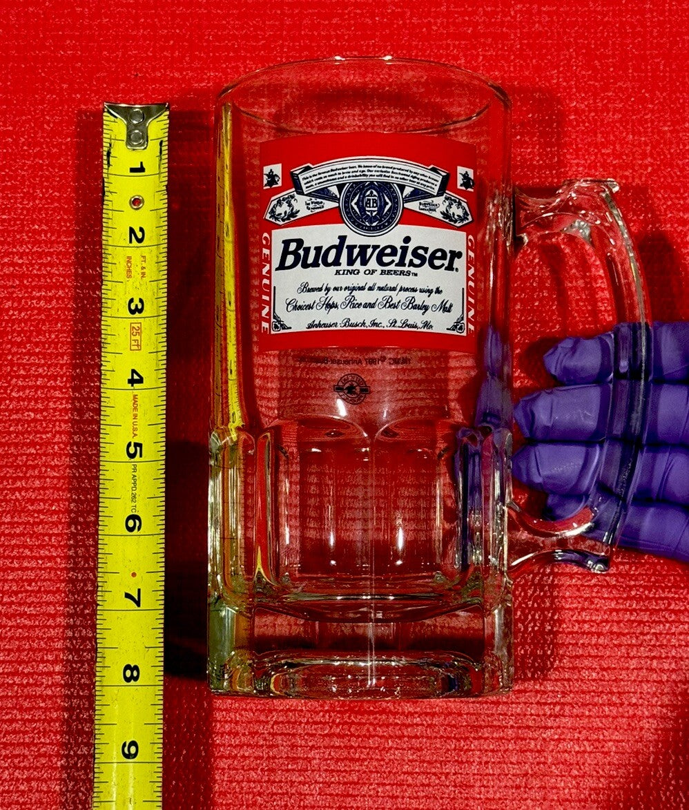 Vintage NEW 1997 Budweiser Anheuser Busch Beer Mug Heavy Glass 8” Tall