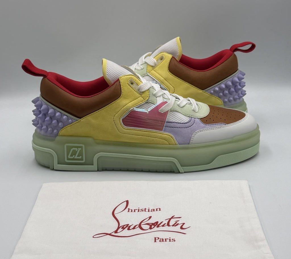 Christian Louboutin Calf Loubi Flat Sneakers Green/Lilac Size 43.5 EU; 10.5 US