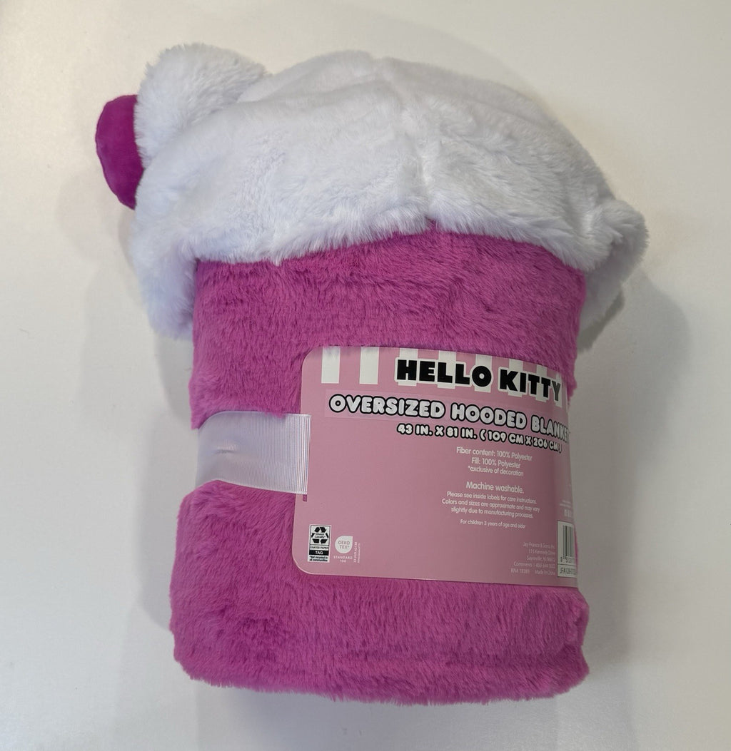 Sanrio Hello Kitty Pink Large Adult Hooded Blanket 43”X81” Pockets & Buttons NEW
