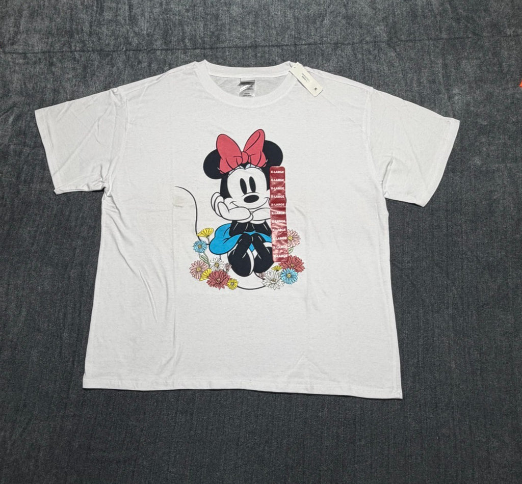 Disney Minnie Mouse Short Sleeve Shirt Women's XL White Pullover Crew Neck Top