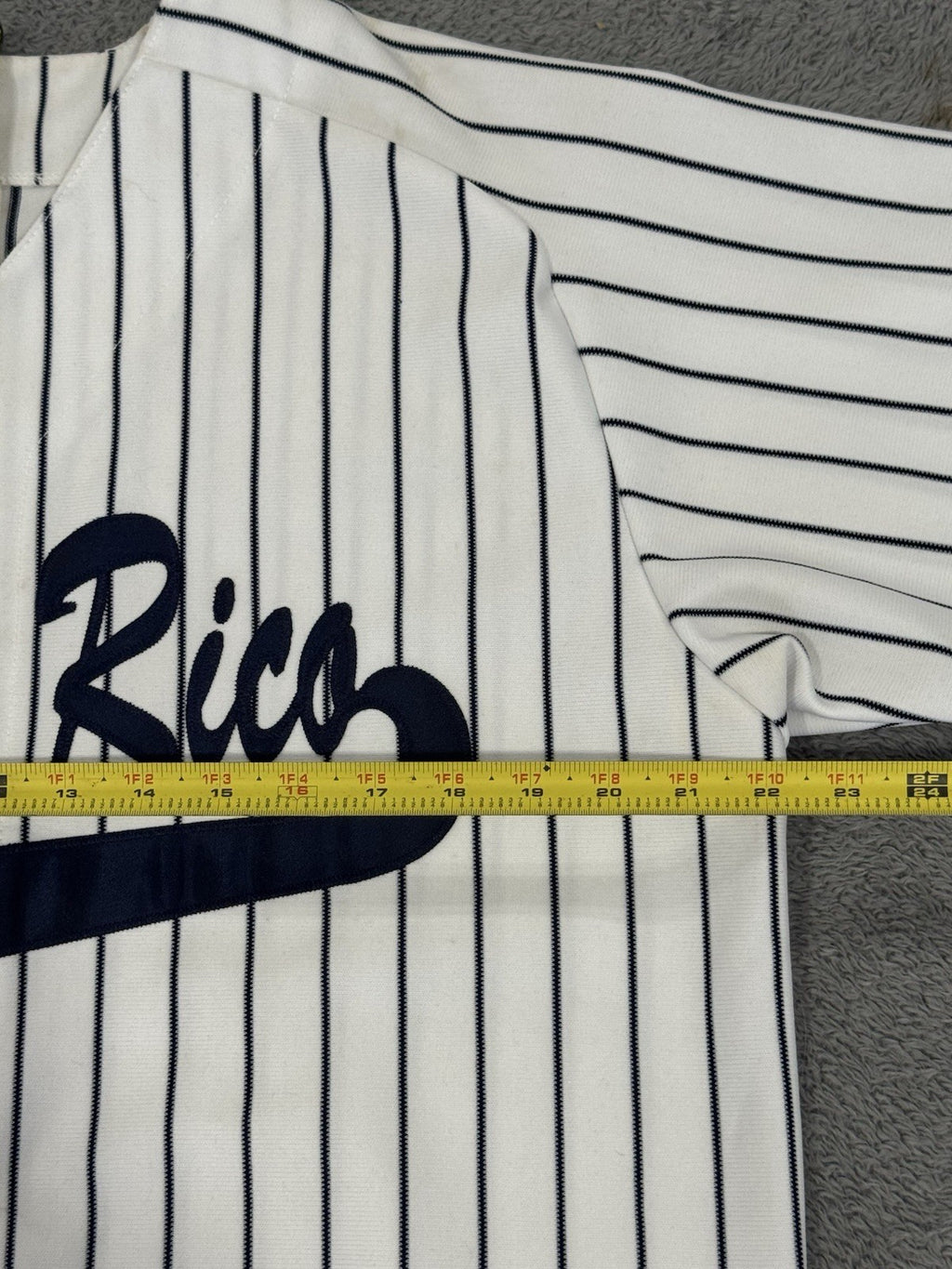 Vintage Athletic Knit SIEMPRE RICO DECHAMP Pinstripes Baseball Jersey Men Size L