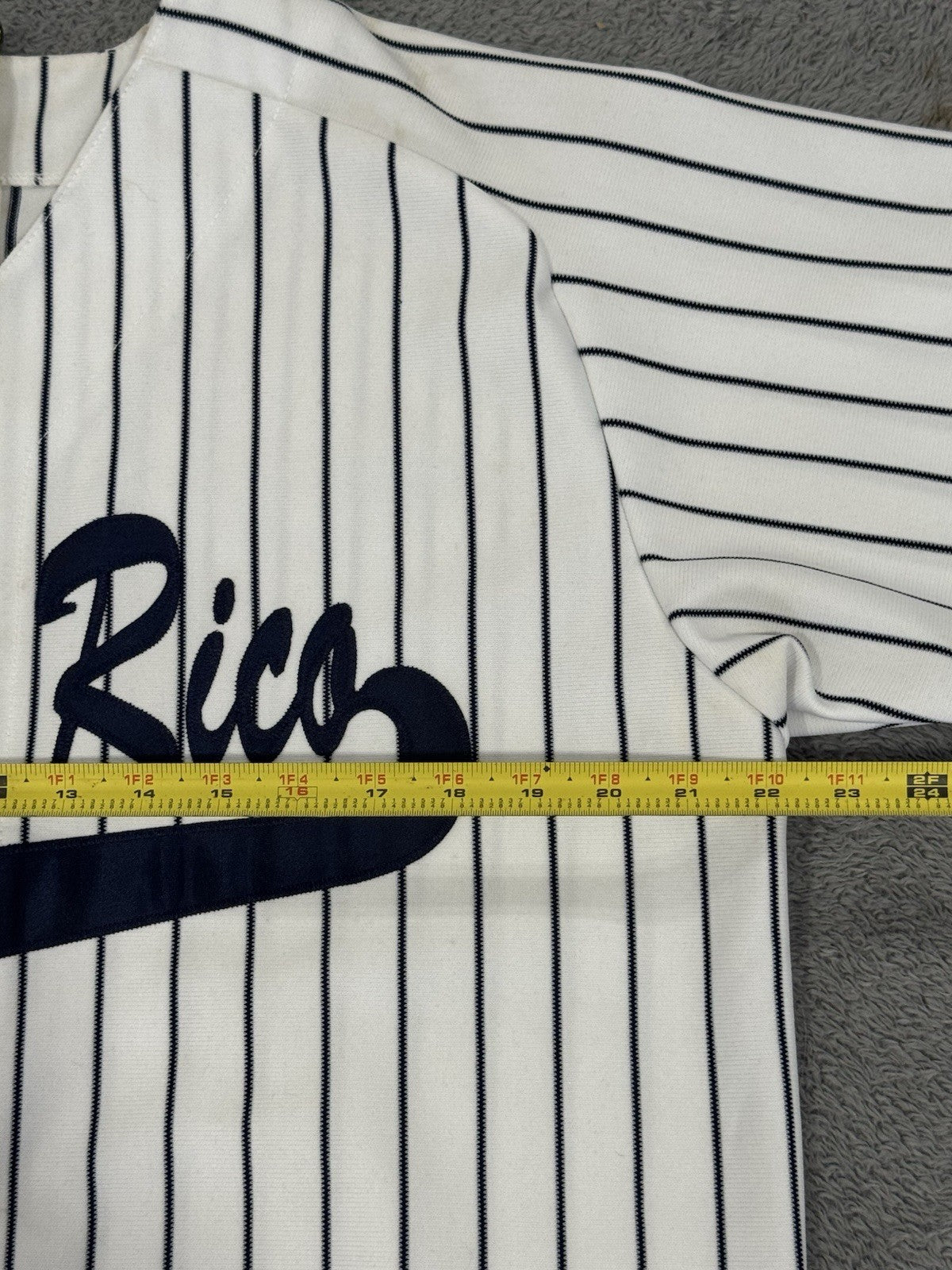 Vintage Athletic Knit SIEMPRE RICO DECHAMP Pinstripes Baseball Jersey Men Size L