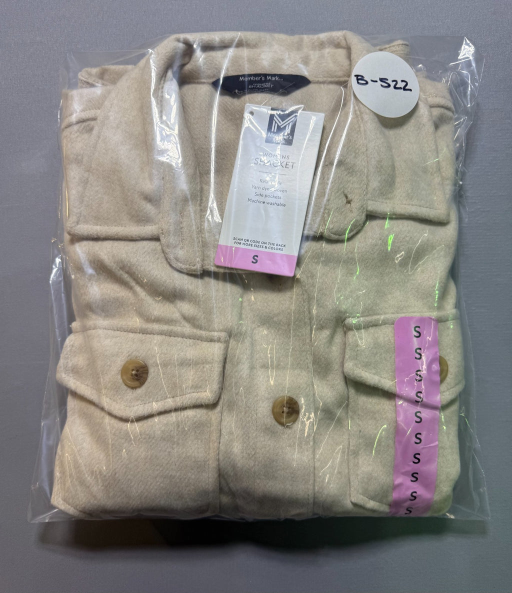 NWT Member's Mark Button-Front Shacket Women's Small Beige Flap Pockets Hipster