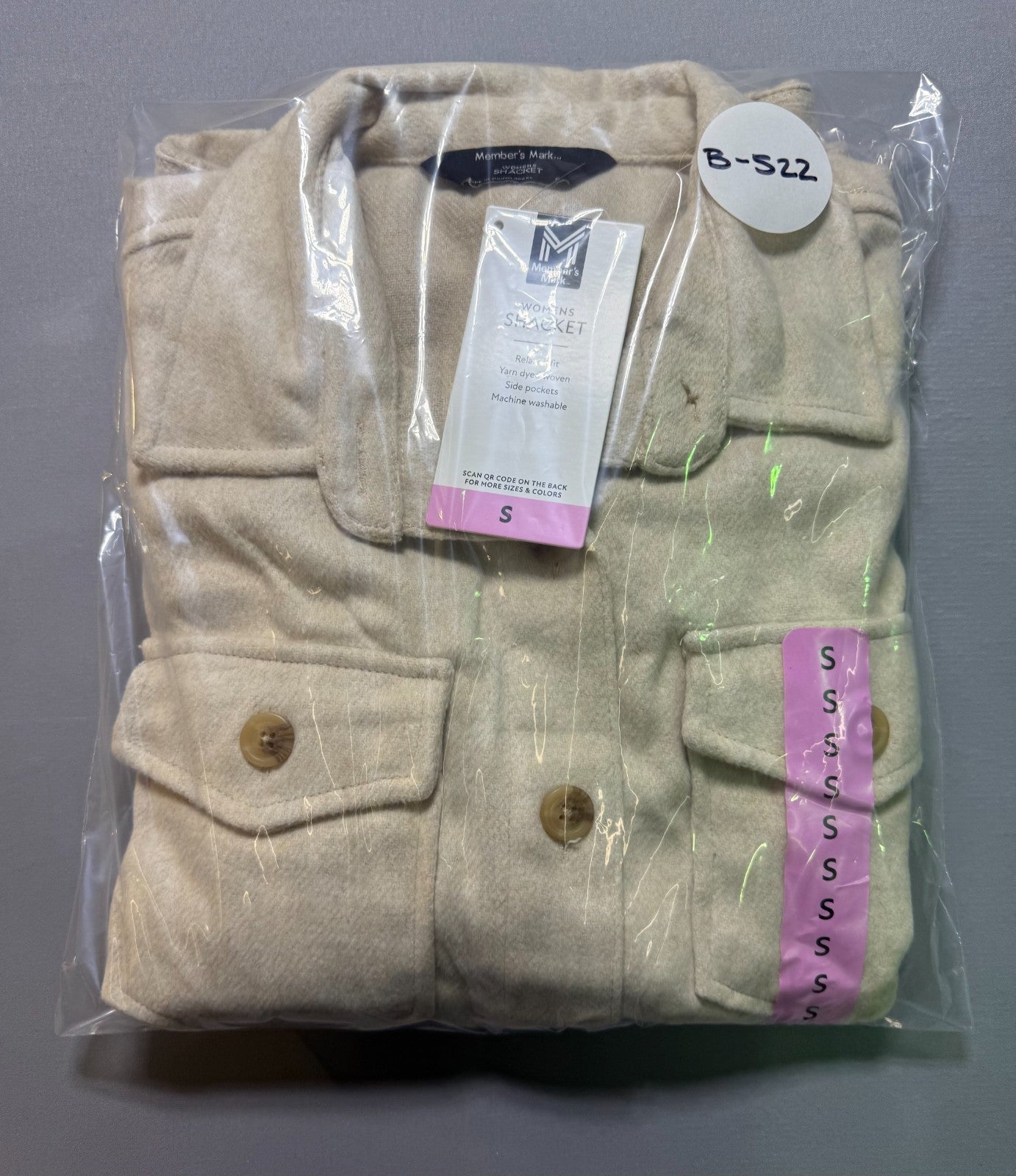 NWT Member's Mark Button-Front Shacket Women's Small Beige Flap Pockets Hipster