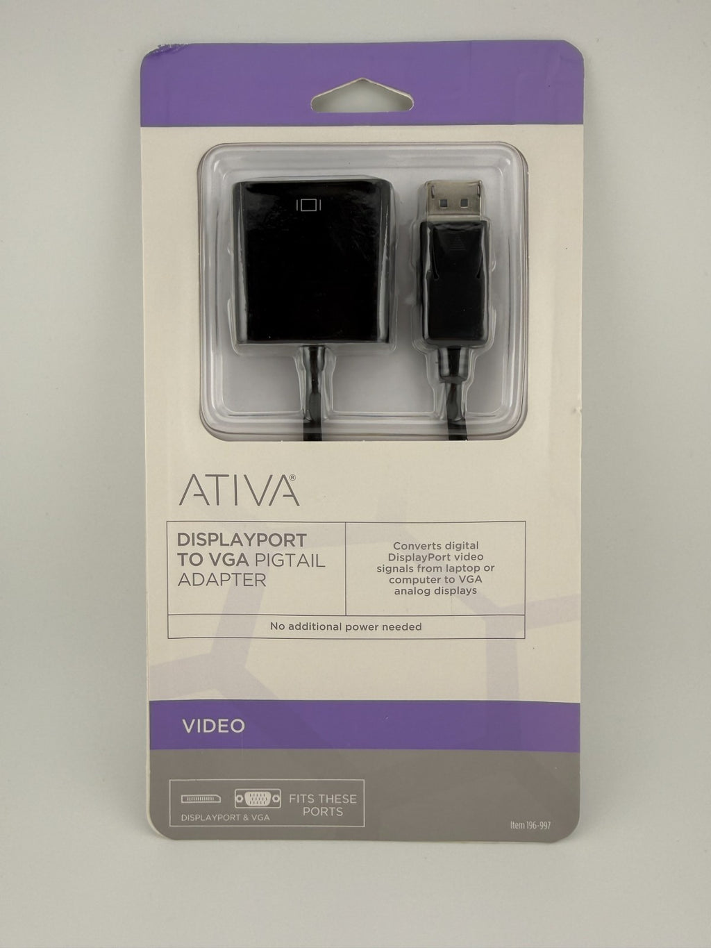New Ativa Black DP Male to VGA Female Adapter 6 Inch Pigtail Cable]
