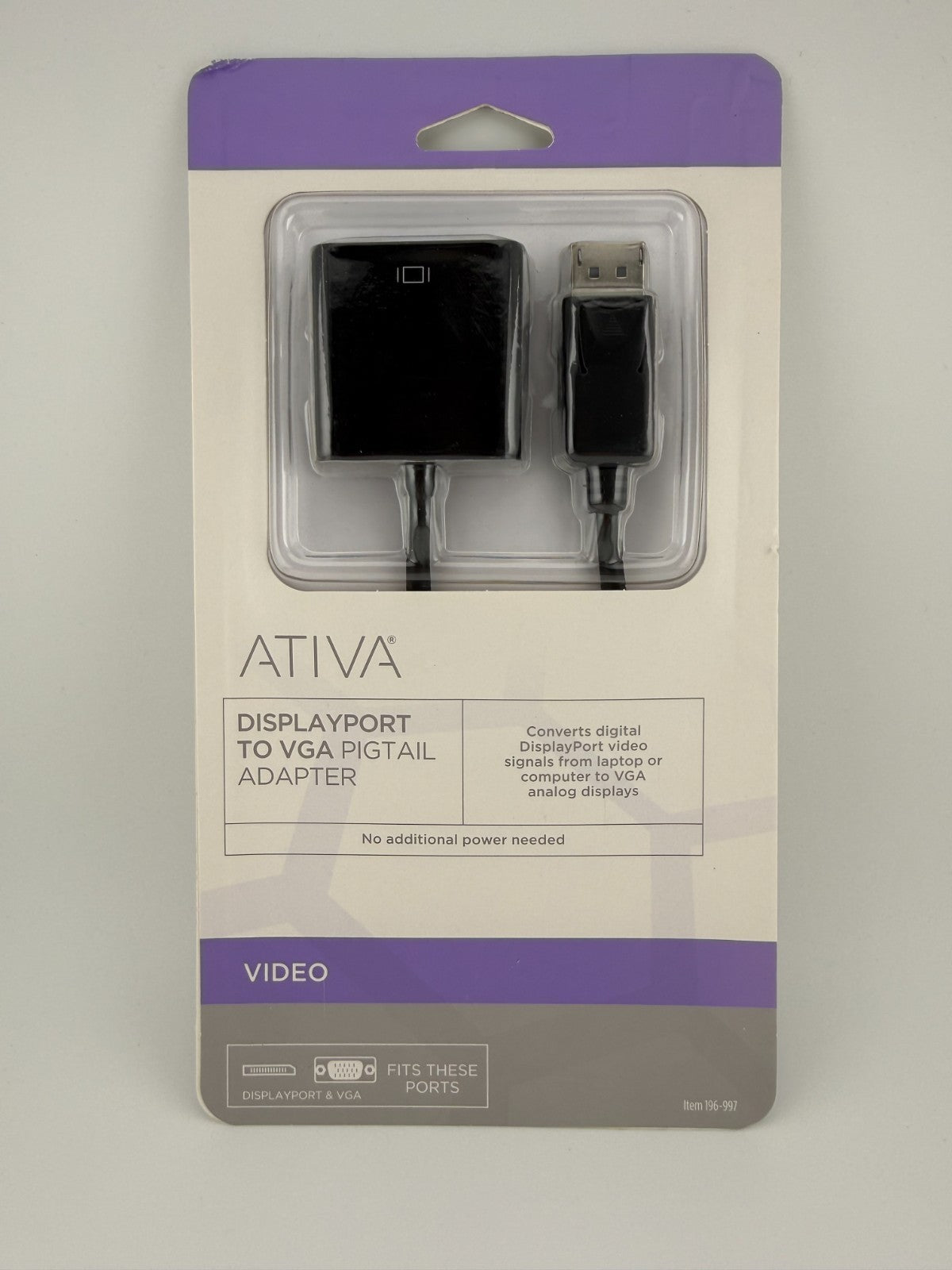 New Ativa Black DP Male to VGA Female Adapter 6 Inch Pigtail Cable]