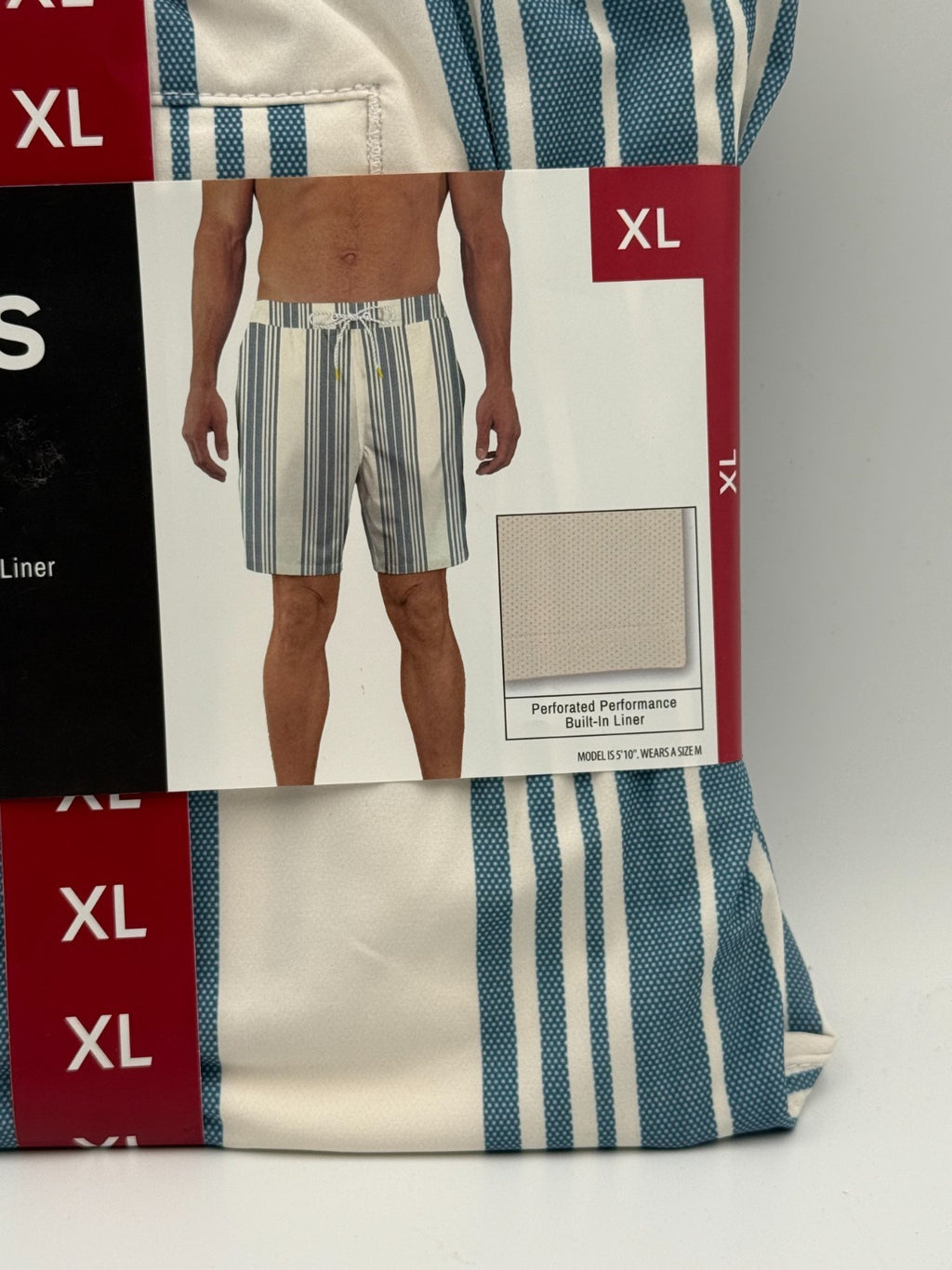 NWT Bonobos Swim Trunks Men's X-Large White Blue Striped Drawstring Summer Beach