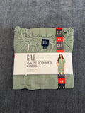 NWT Gap Gauze Popover Dress Women XS Green Short Sleeve Deep V-Neck 100% Cotton