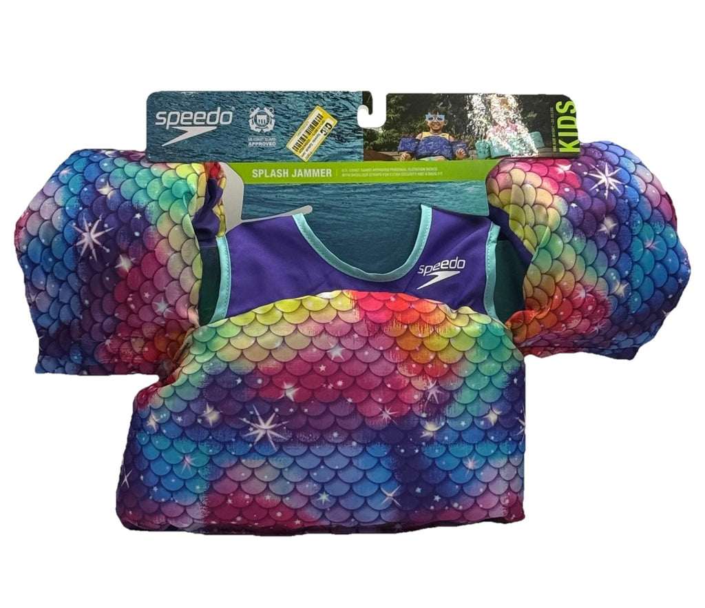 NWT Speedo Splash Jammer Youth Life Jacket Vest Kid's Purple Rainbow Mermaid