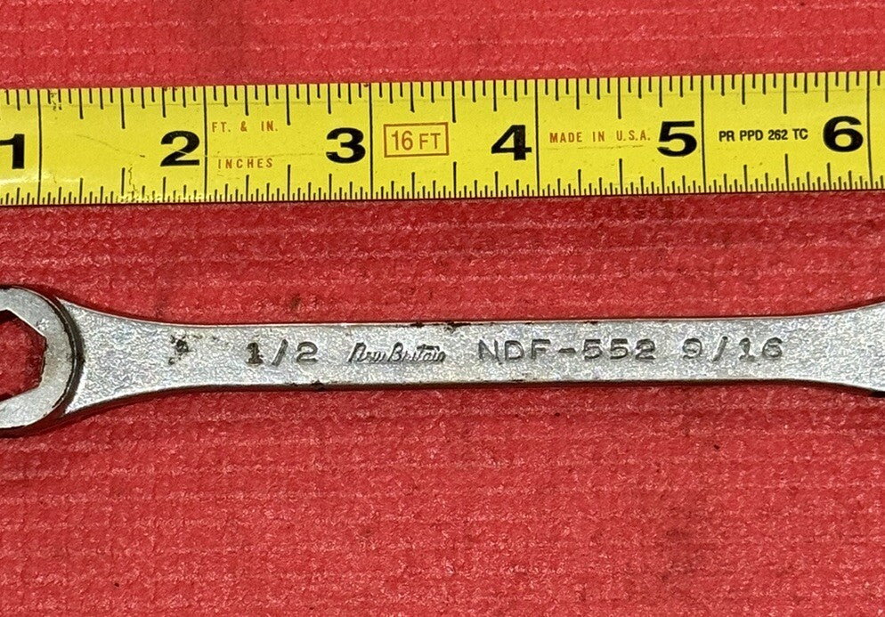 Vintage New Britain NDF-552, SAE 1/2" X 9/16" Flare Nut Line Wrench Made in USA