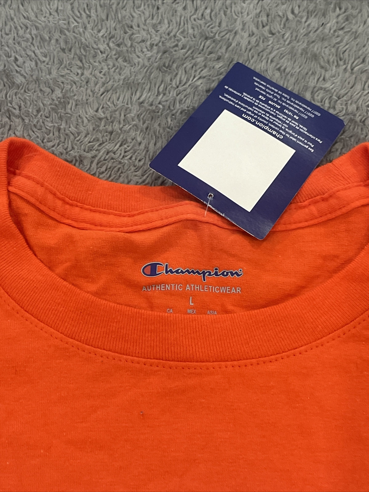 NEW Champion Men's Large Orange T-Shirt Short Sleeve Spell Out Casual Tee Active