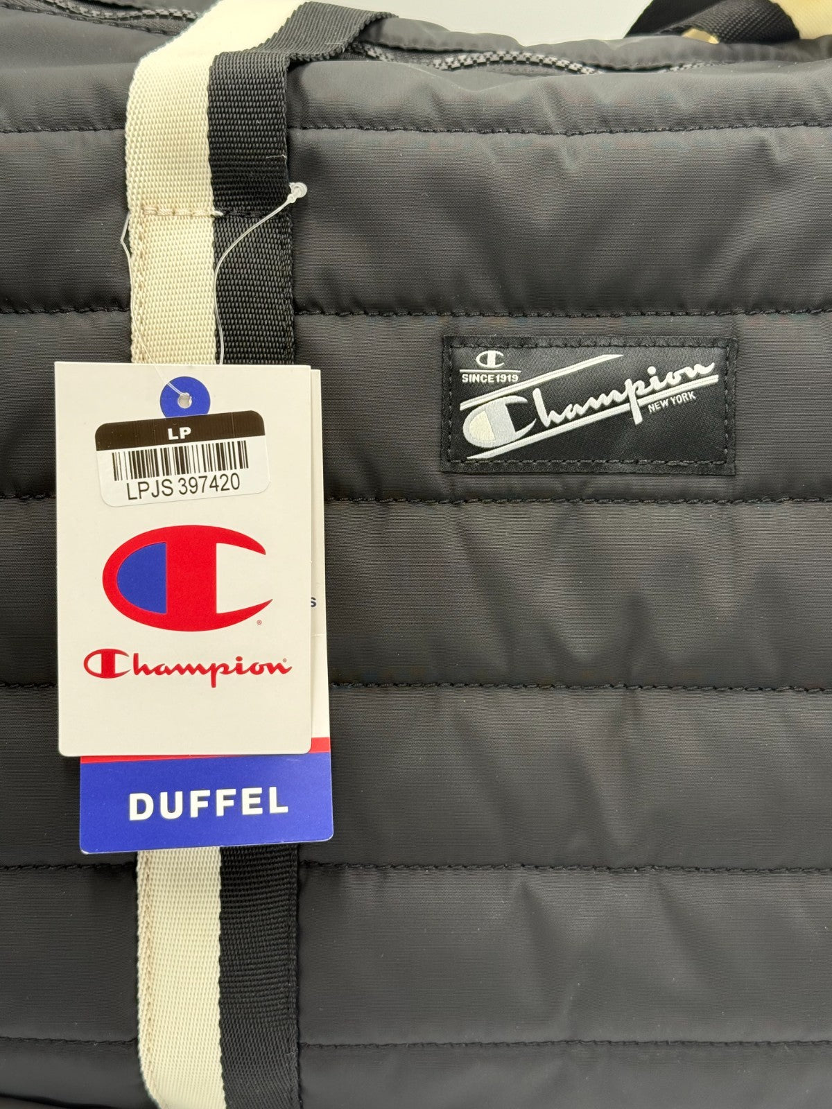 NWT Champion Billie Quilted Duffel Bag Black Puffer Weekender Gym Travel Tote