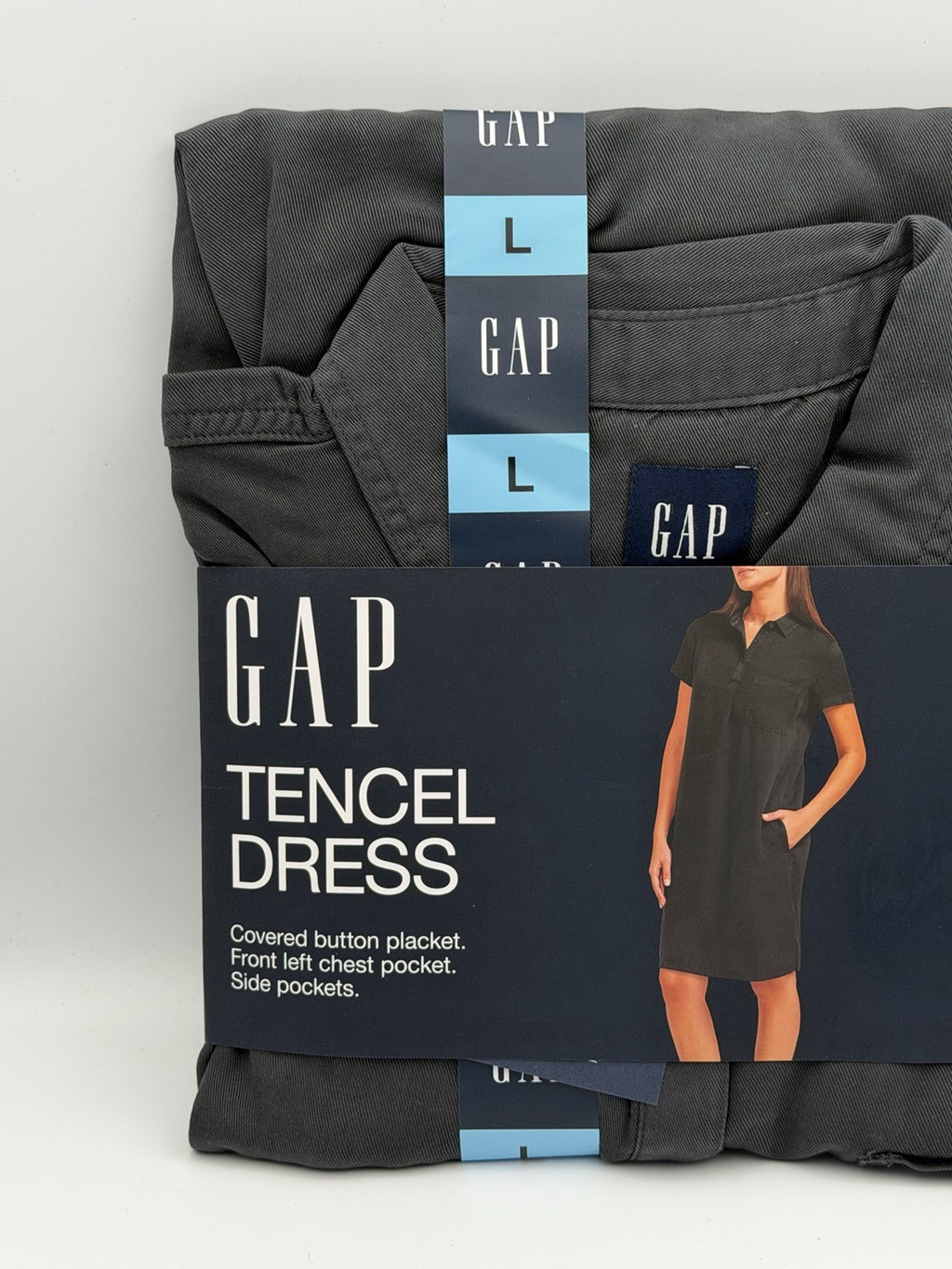 Gap Tencel Dress Women's L Shadow Gray Relaxed Fit Short Sleeve 100% Lyocell