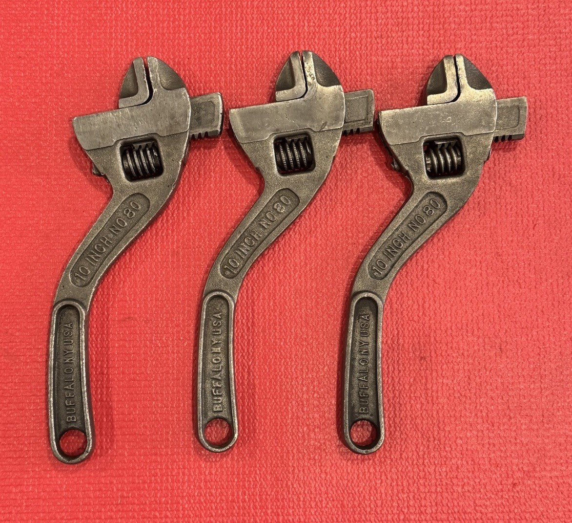 Westcott 10” No. 80 Adjustable Wrench Curved Handle Keystone MFG Buffalo 3pc Lot