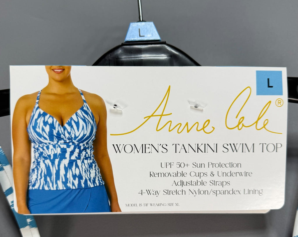 Anne Cole Limited Edition Tankini Swim Top Women's Large Blue Ikat Print Preppy