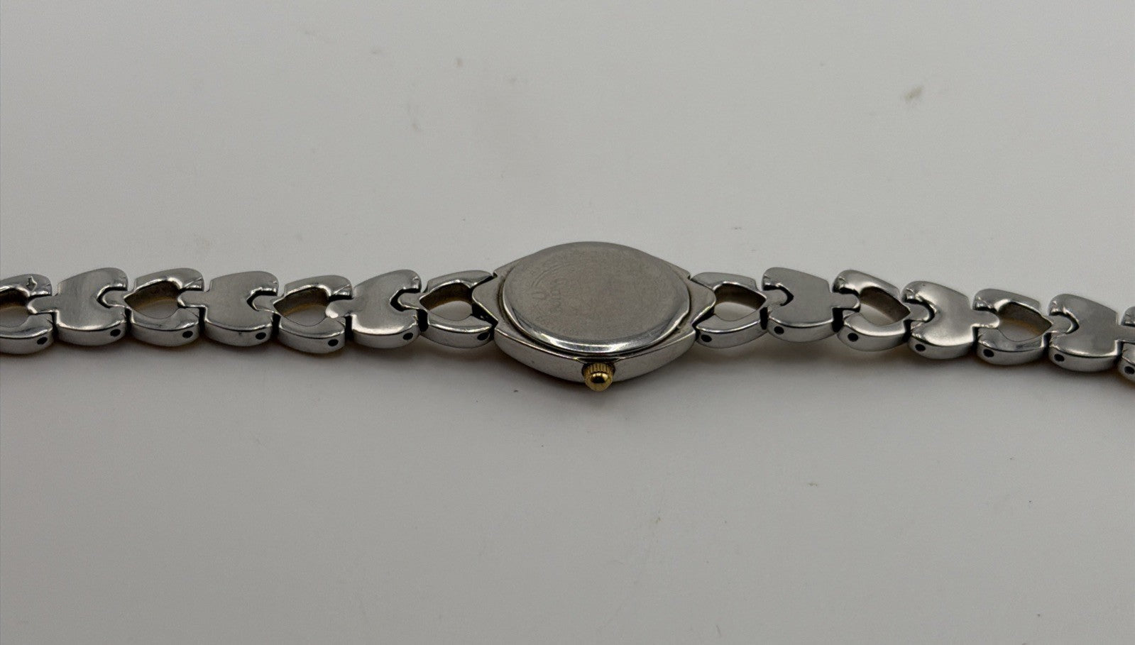 Bulova Womens Two Tone Heart Link Bracelet Quartz Watch Oval Dial