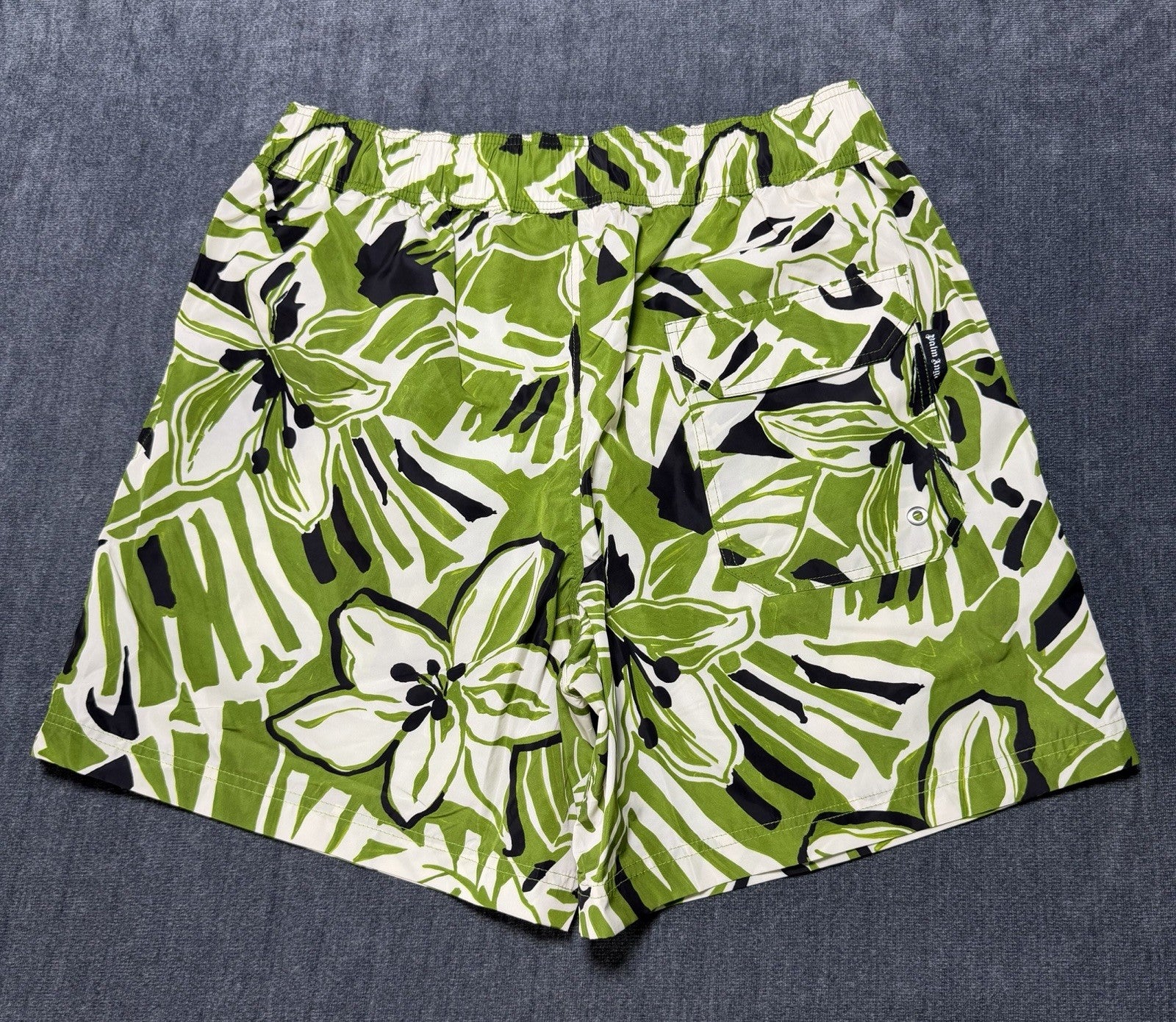 NWT Palm Angels Macro Hibiscus Swim Shorts Men Large Green/White 100% Polyester