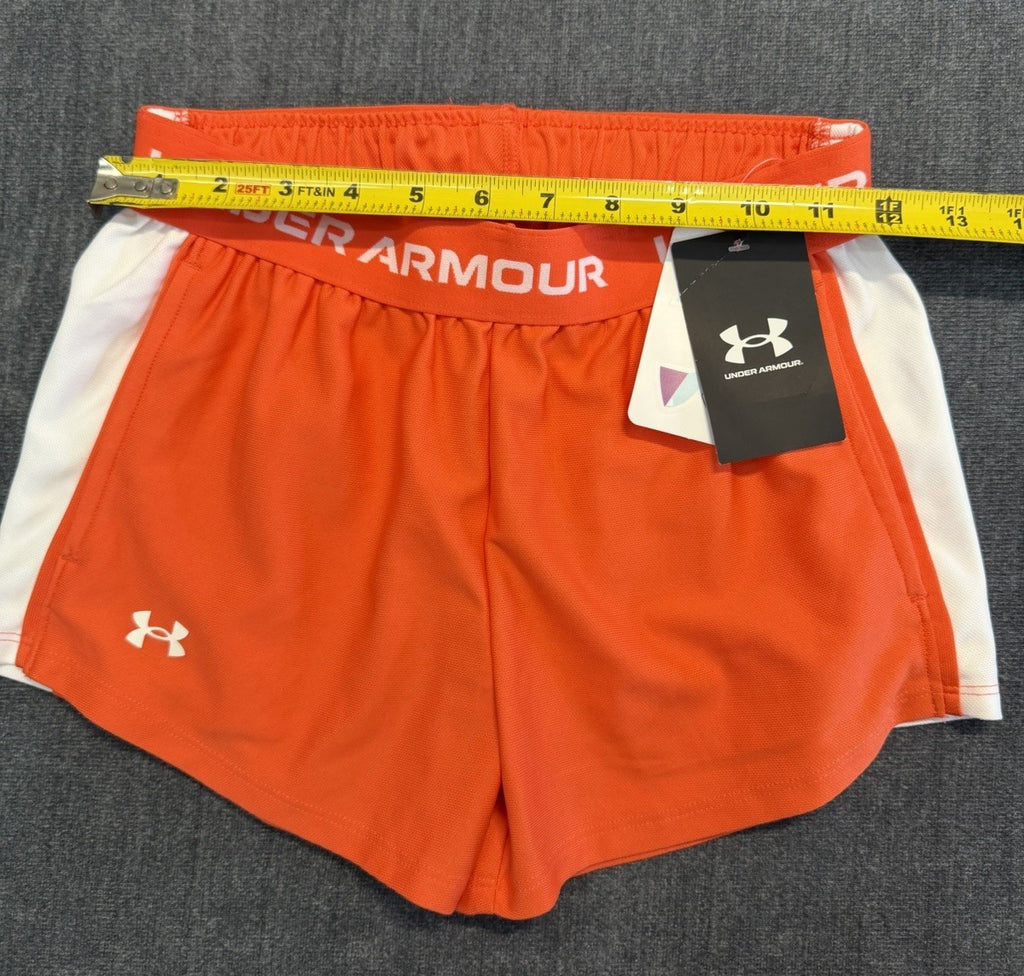 Under Armour G-Tech Play Up Shorts Girls Medium Orange Elastic Waist Classic