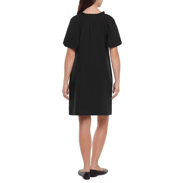 Gap Gauze Popover Dress Women's XS Black Short Sleeve Deep V-Neck 100% Cotton