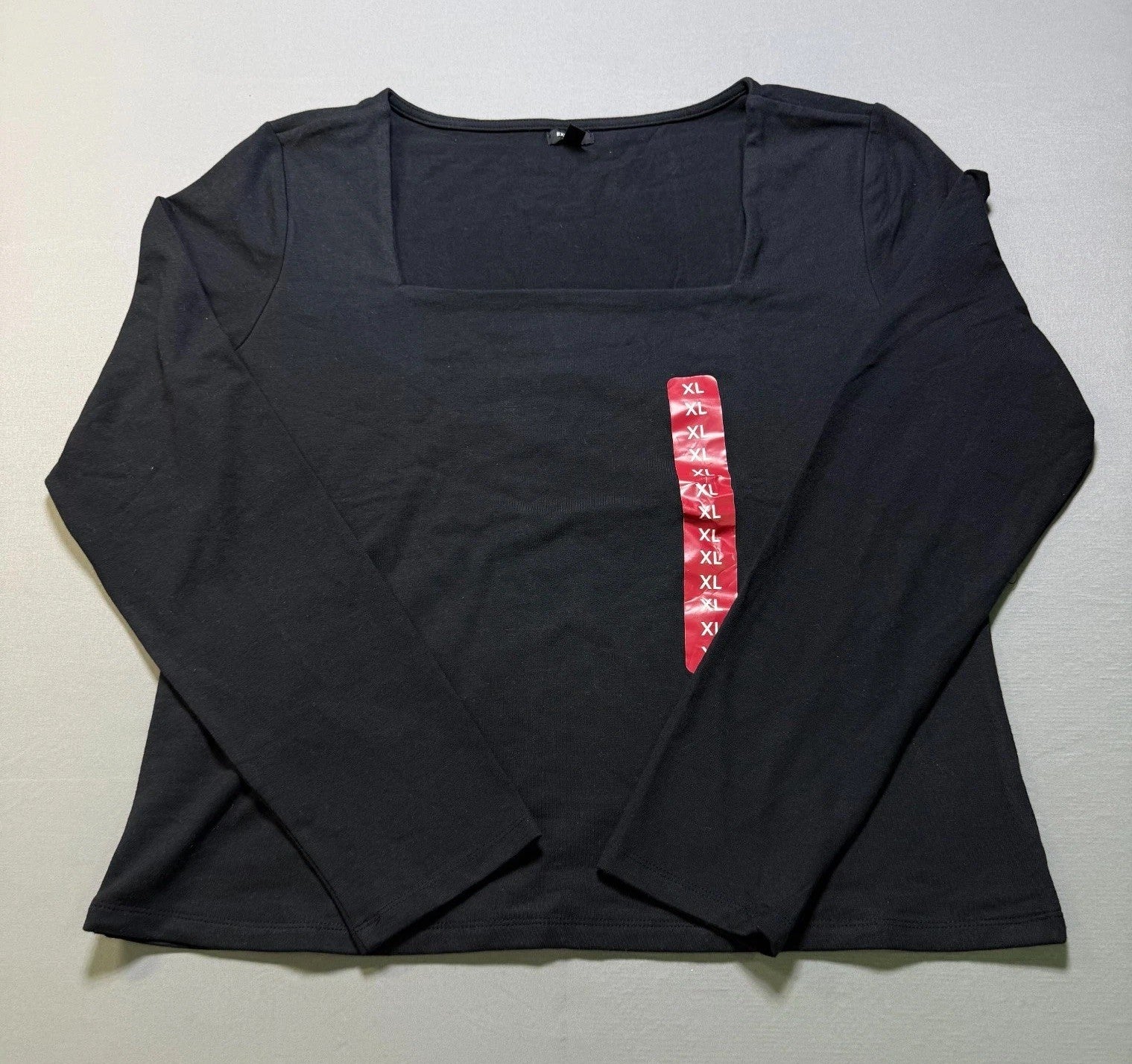 NWT Express Square Neck Top Women's XL Black Long Sleeve Regular Fit Casual Wear
