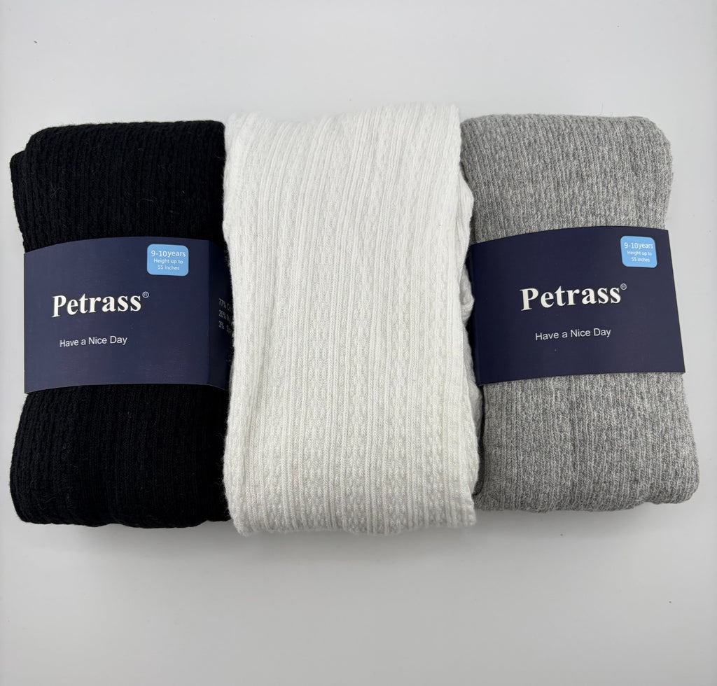 NEW Petrass Cotton Tights Girls 9-10 Years Cable Knit Seamless Dance - 3 Pack