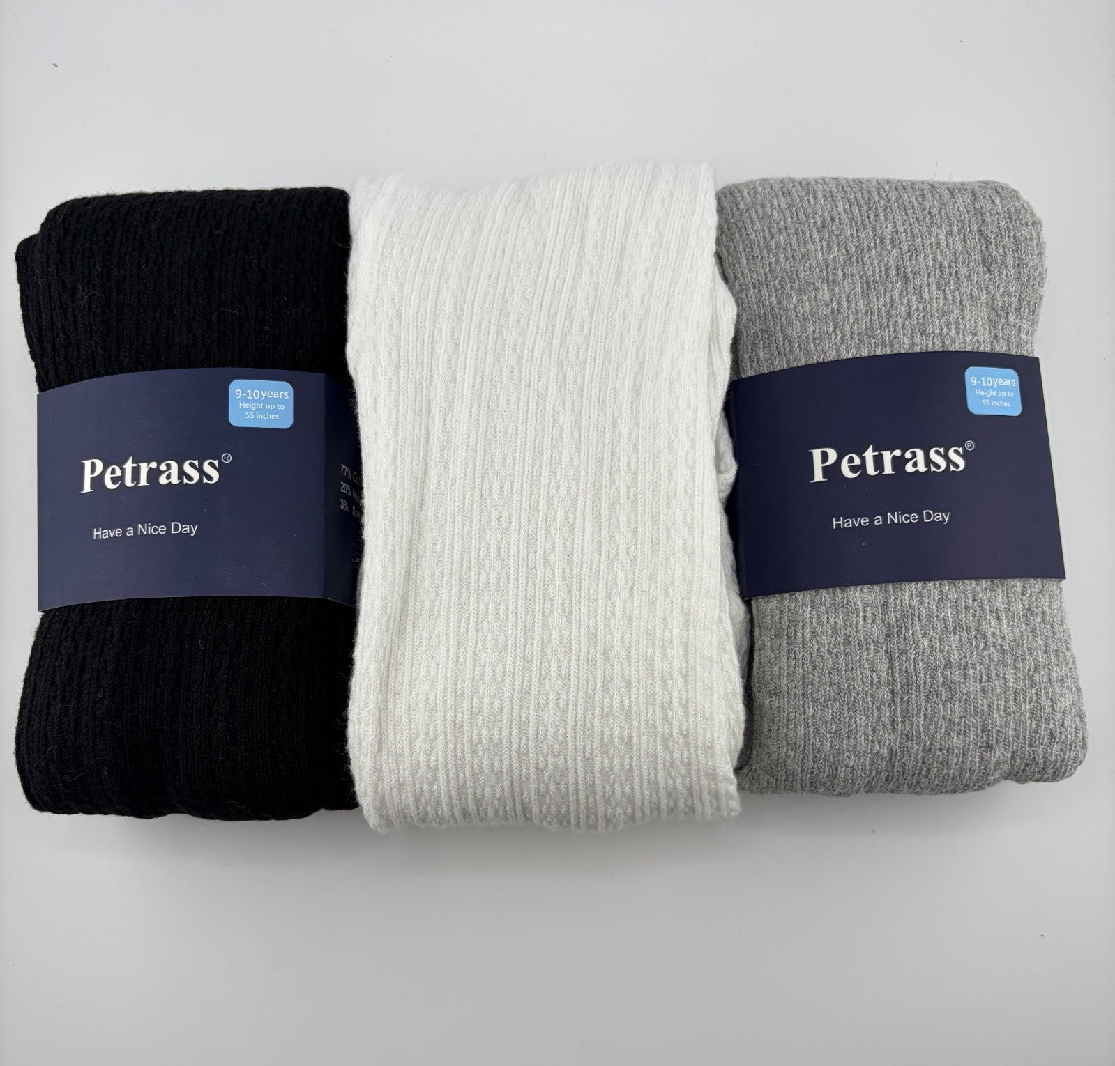 NEW Petrass Cotton Tights Girls 9-10 Years Cable Knit Seamless Dance - 3 Pack