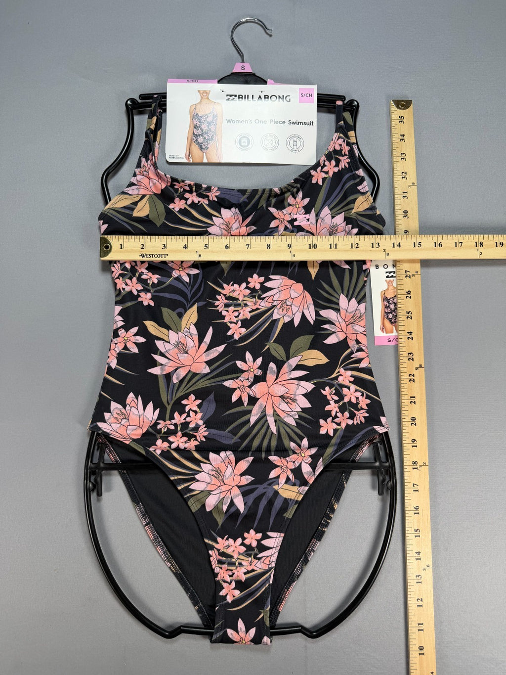 NWT Billabong One-Piece Swimsuit Women Small Black Floral Sleeveless Summer Gear
