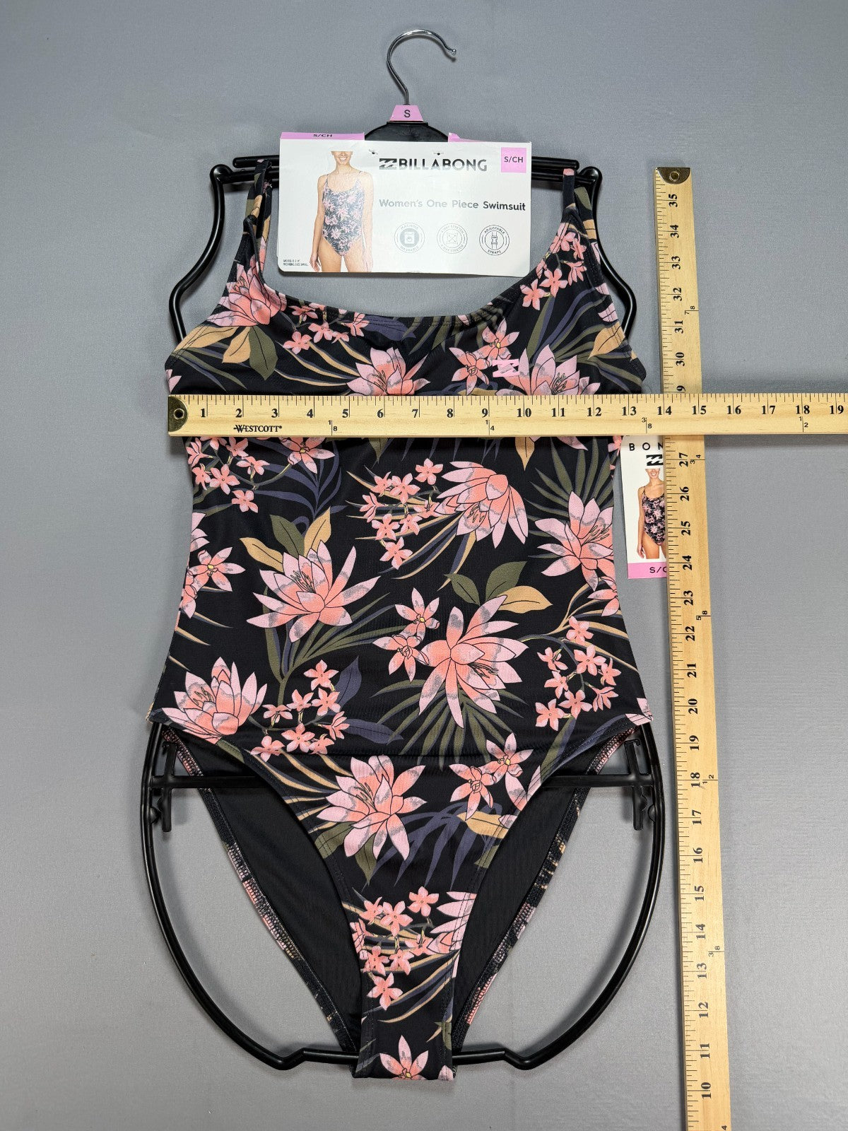 NWT Billabong One-Piece Swimsuit Women Small Black Floral Sleeveless Summer Gear