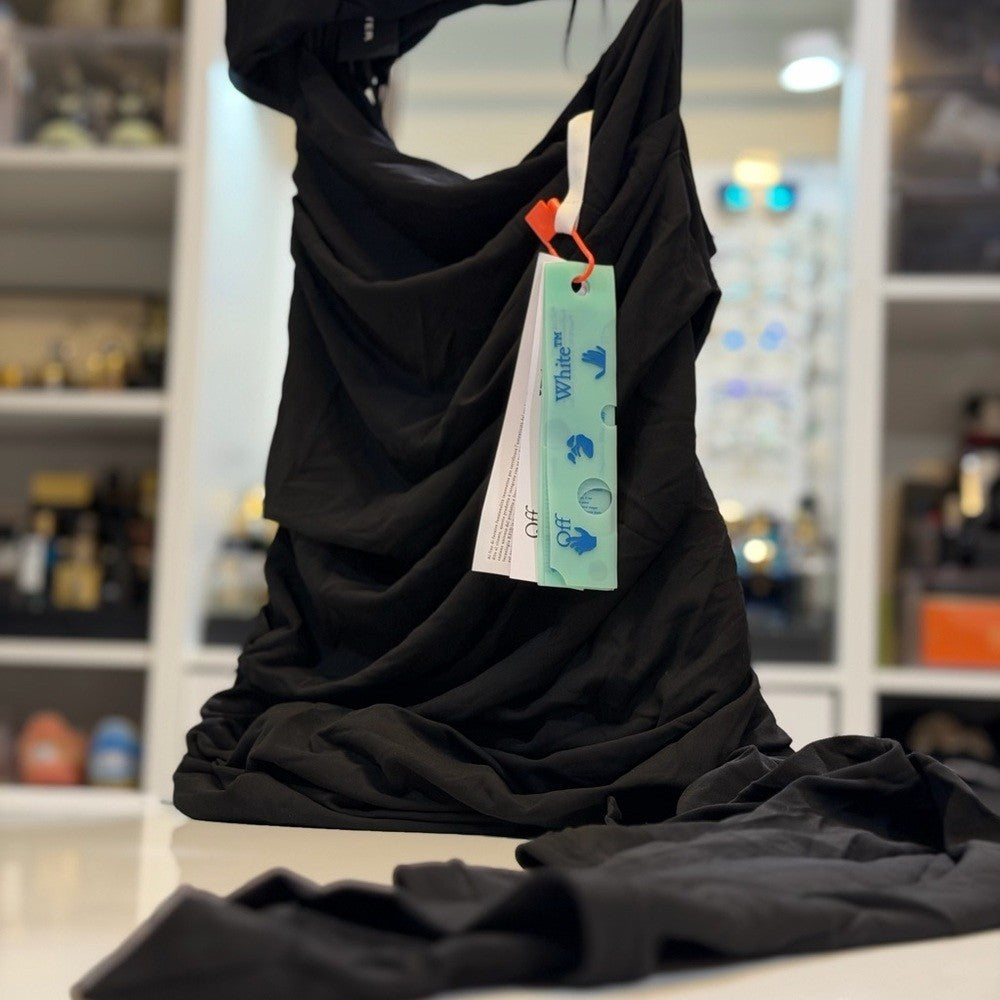 Off-White VI Crepe Drape Strapless Black Dress