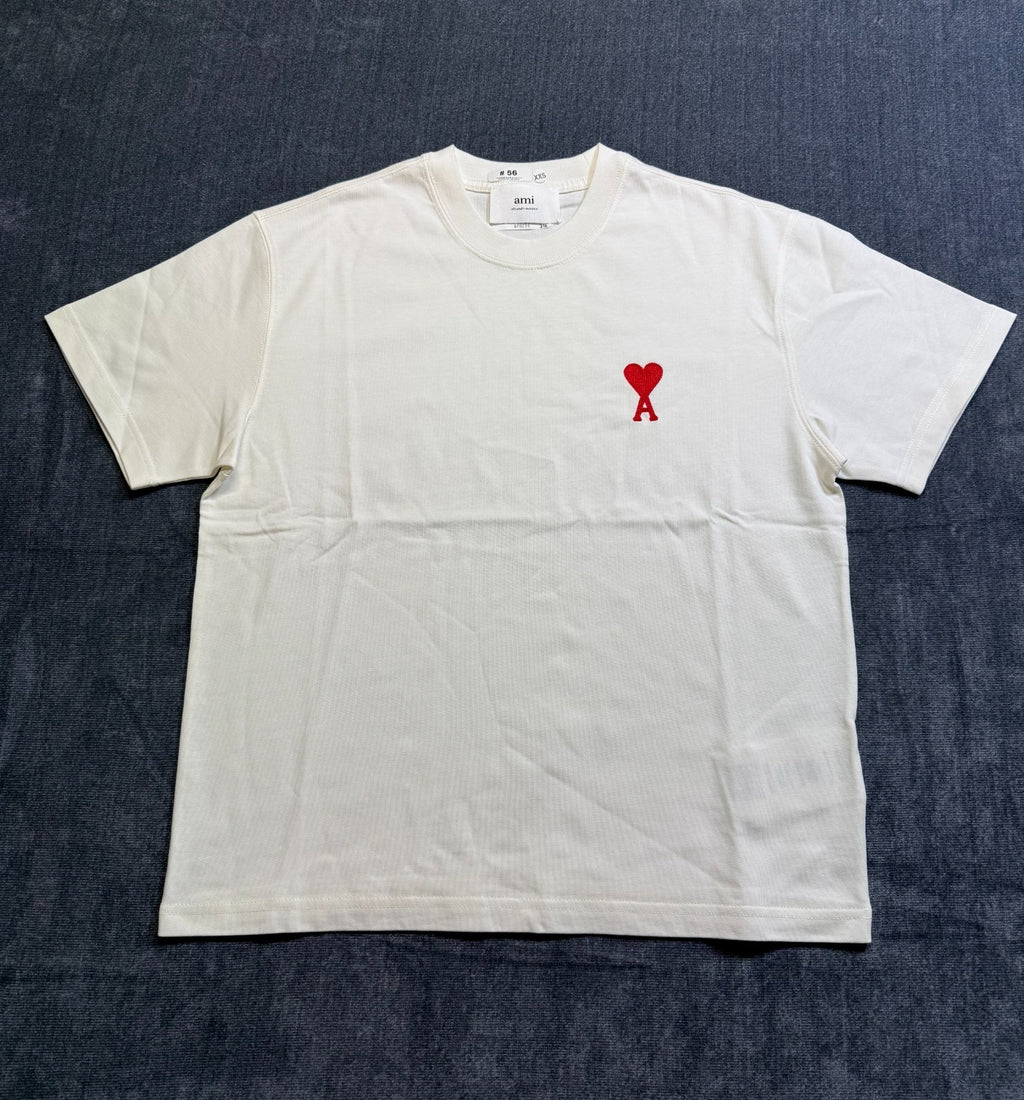 NWT AMI Paris Ami de Cœur T-Shirt Men's 2XS White Logo Embroidered Short Sleeve