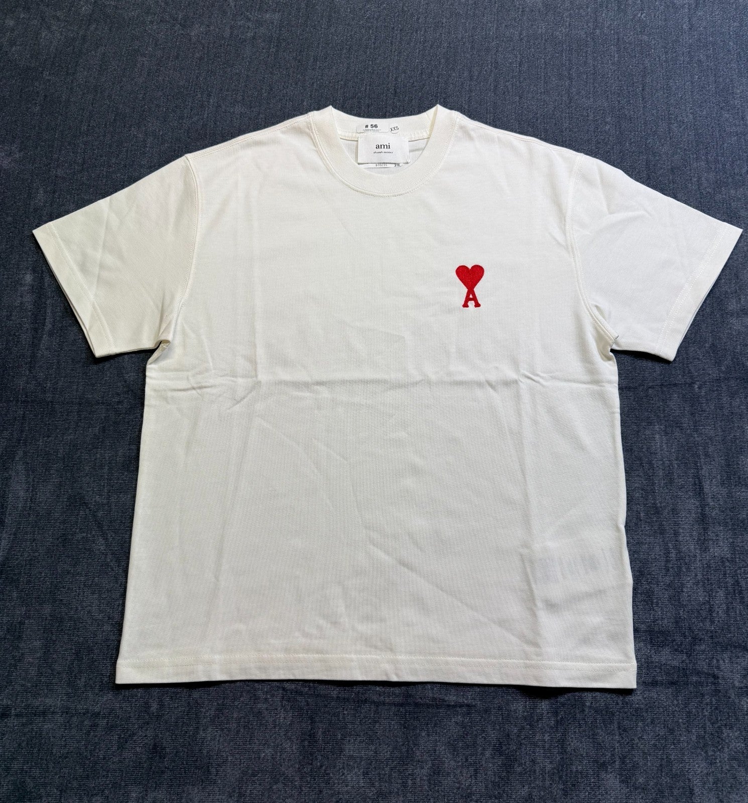 NWT AMI Paris Ami de Cœur T-Shirt Men's 2XS White Logo Embroidered Short Sleeve