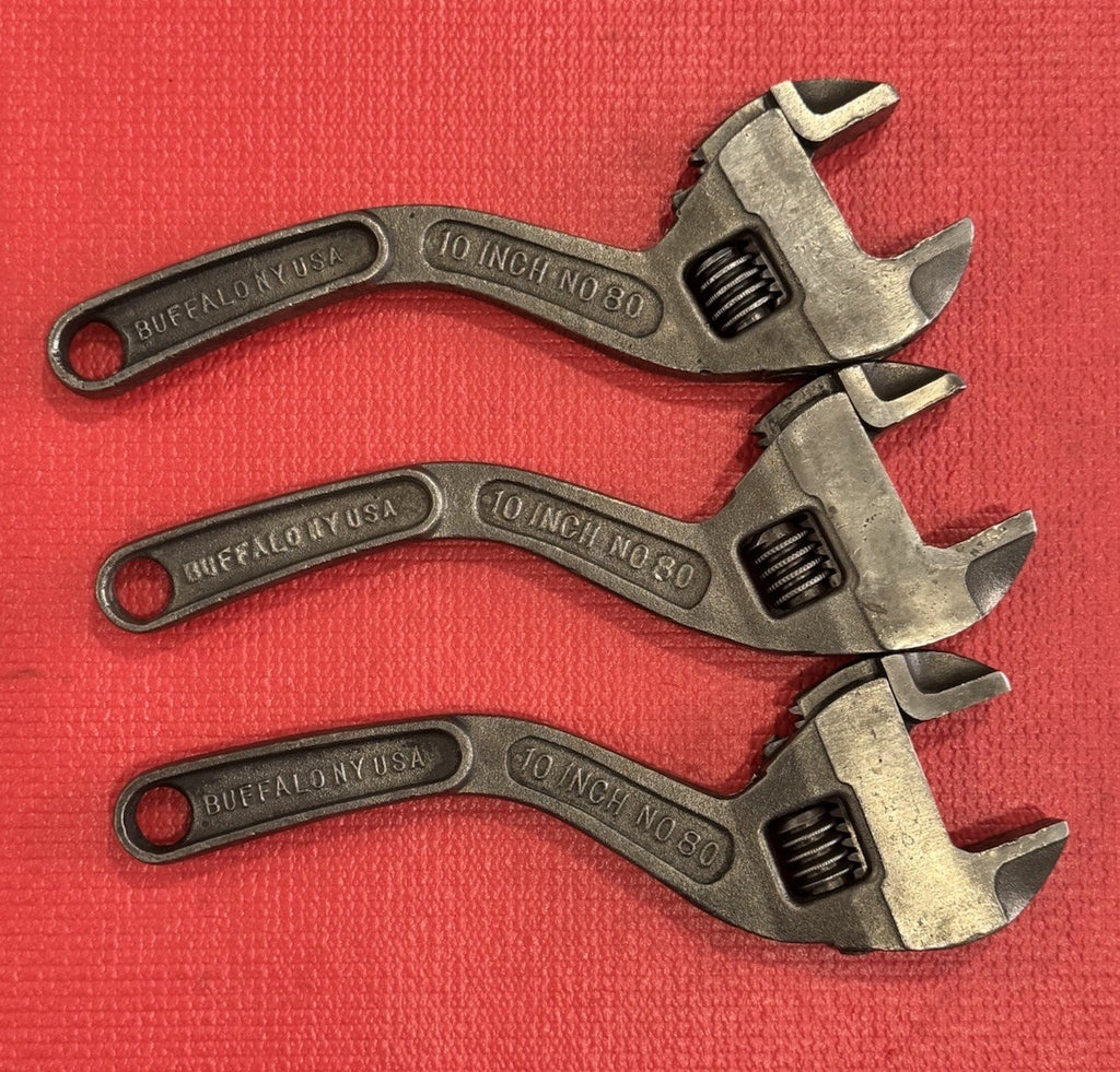 Westcott 10” No. 80 Adjustable Wrench Curved Handle Keystone MFG Buffalo 3pc Lot