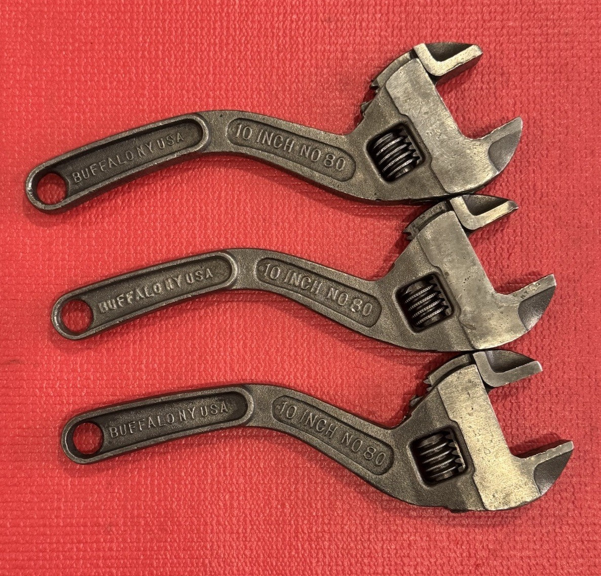 Westcott 10” No. 80 Adjustable Wrench Curved Handle Keystone MFG Buffalo 3pc Lot