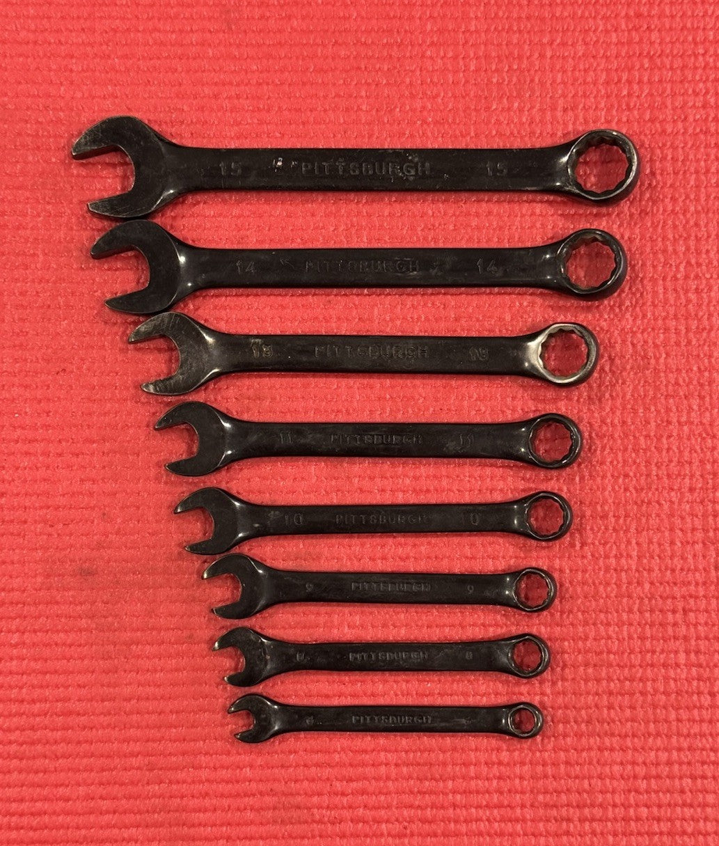 Vintage Pittsburgh 8 Pc Set Black Metric Combination Wrench Drop Forged 12 Point