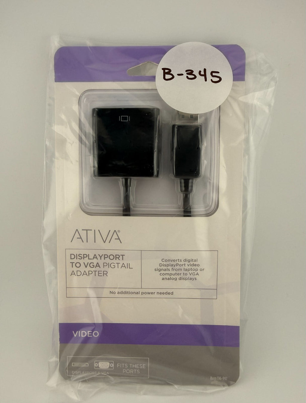 NEW Ativa Black DP Male to VGA Female 1080p DisplayPort to VGA Pigtail Adapter