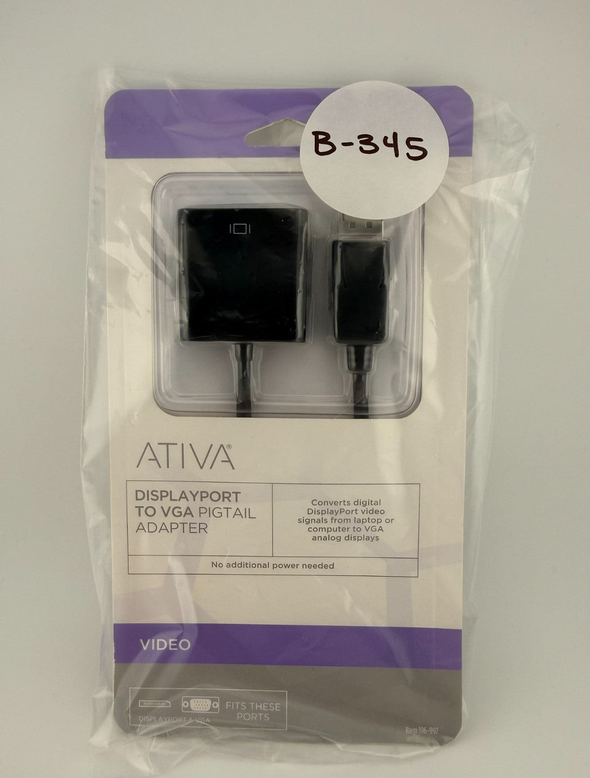 NEW Ativa Black DP Male to VGA Female 1080p DisplayPort to VGA Pigtail Adapter