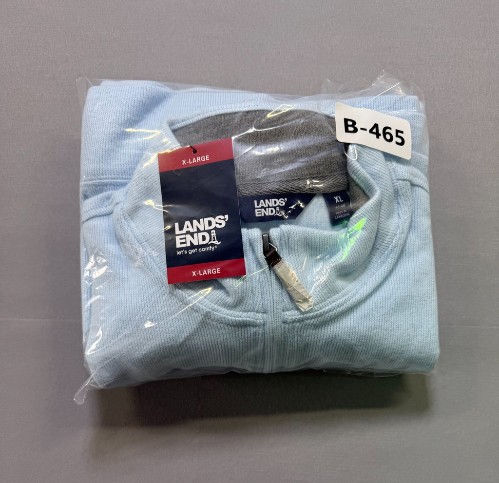 NWT Lands' End Soft & Cozy 1/4 Zip Pullover Men's XL Blue Long Sleeve Ribbed Hem
