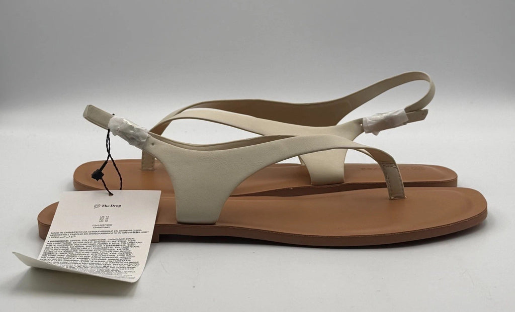 New The Drop Slingback Cinda Thong Sandals Women's 12 Cream Leather Flat Buckle